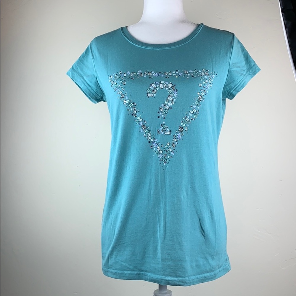 Guess teal colored tee with pretty sparkly design.